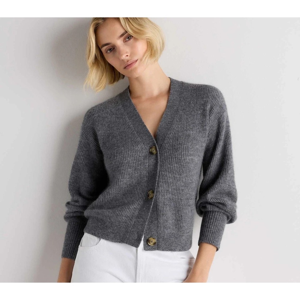 Quince Baby Alpaca Wool Cropped Cardigan Sweater Charcoal Sz S Luxury Minimalist